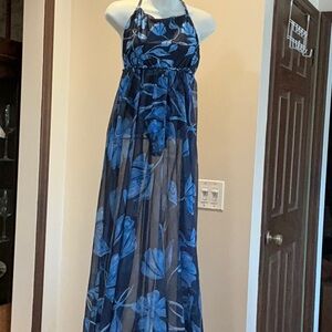 PATBO NIGHT FLOWER FLORA CHIFFON MAXI DRESS,